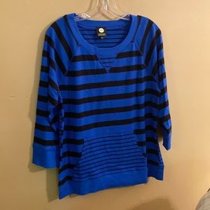 JONES NEW YORK SPORT BLUE BLACK STRIPED TUNIC/top 3/4 sleeves. NWOT  SZ LARGE